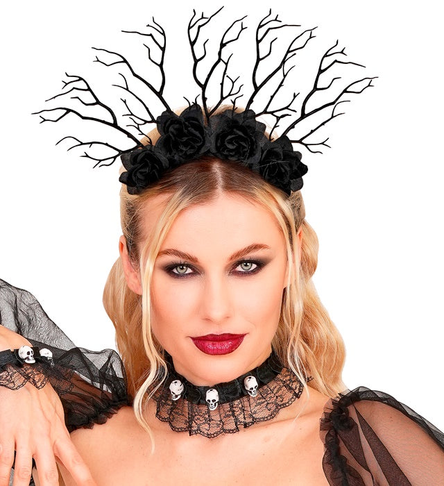 Headpiece Dark Queen Branches & Black Roses