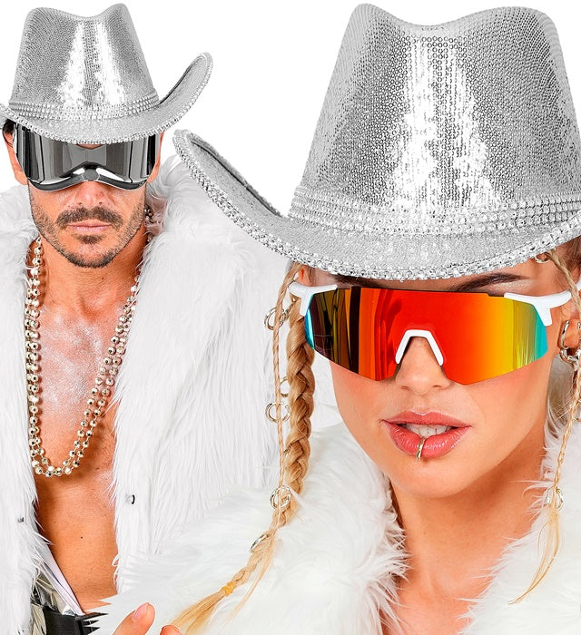 Hat Cowboy Sequin With Strass Silver