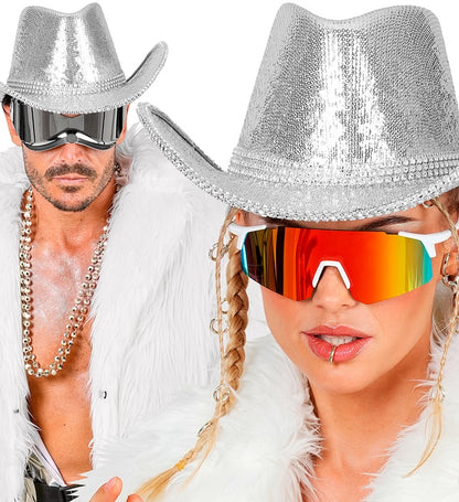 Hat Cowboy Sequin With Strass Silver