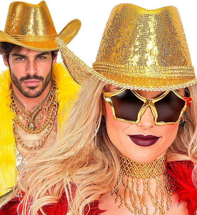 Hat Cowboy Sequin With Strass Gold