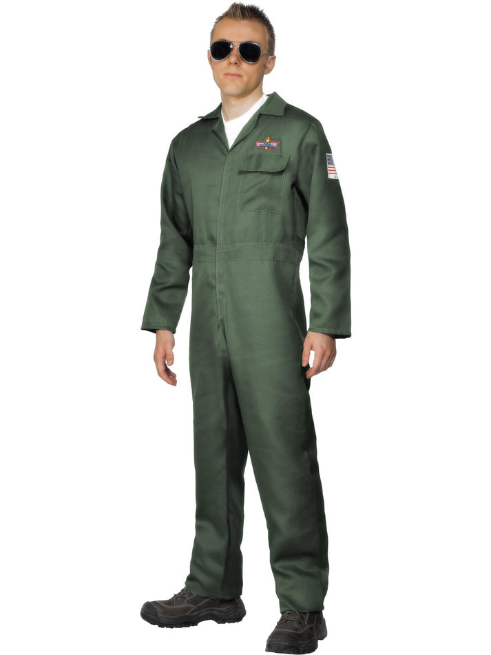 Aviator Costume Adult Green Zip Up Jumpsuit 2