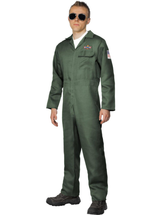 Aviator Costume Adult Green Zip Up Jumpsuit 2