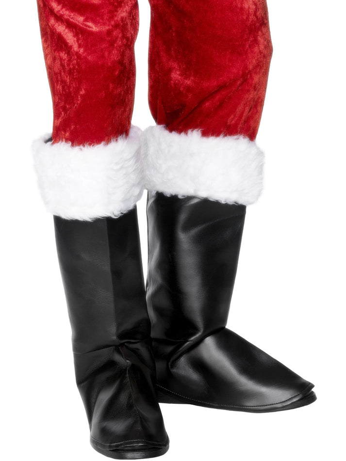 Santa Boot Covers Black with White Fur Xmas Costume Shoes 1