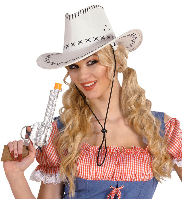White Cowboy Hat Stitched Suedelook