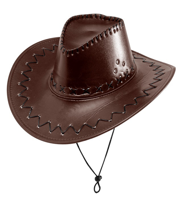 Brown Cowboy Hat Stitched Leatherlook