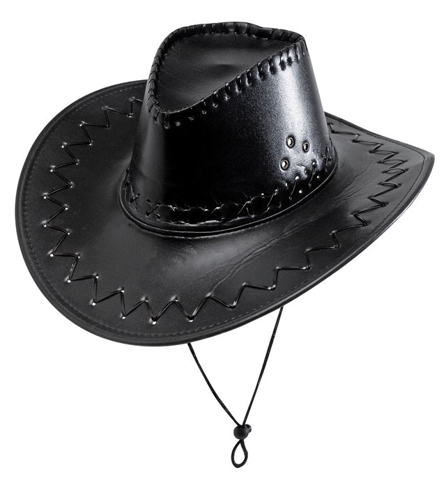 Black Cowboy Hat Stitched Leatherlook