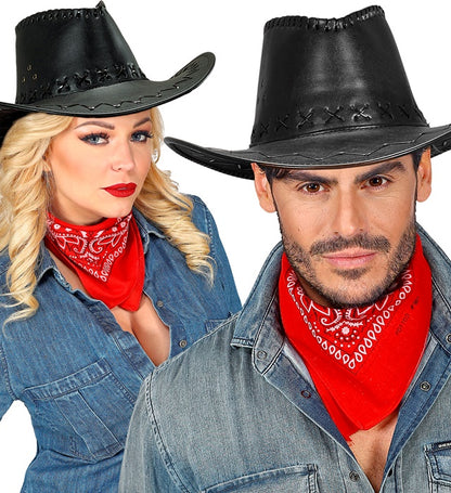 Black Cowboy Hat Stitched Leatherlook
