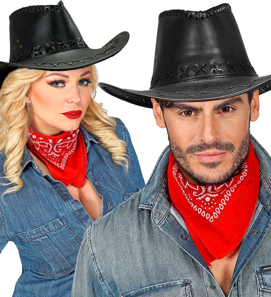 Black Cowboy Hat Stitched Leatherlook