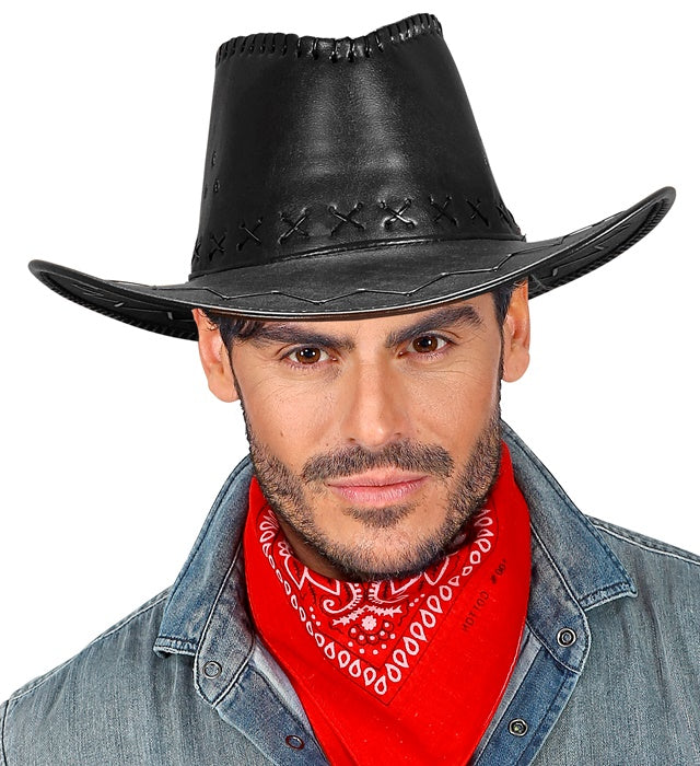 Black Cowboy Hat Stitched Leatherlook
