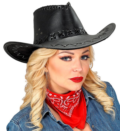 Black Cowboy Hat Stitched Leatherlook
