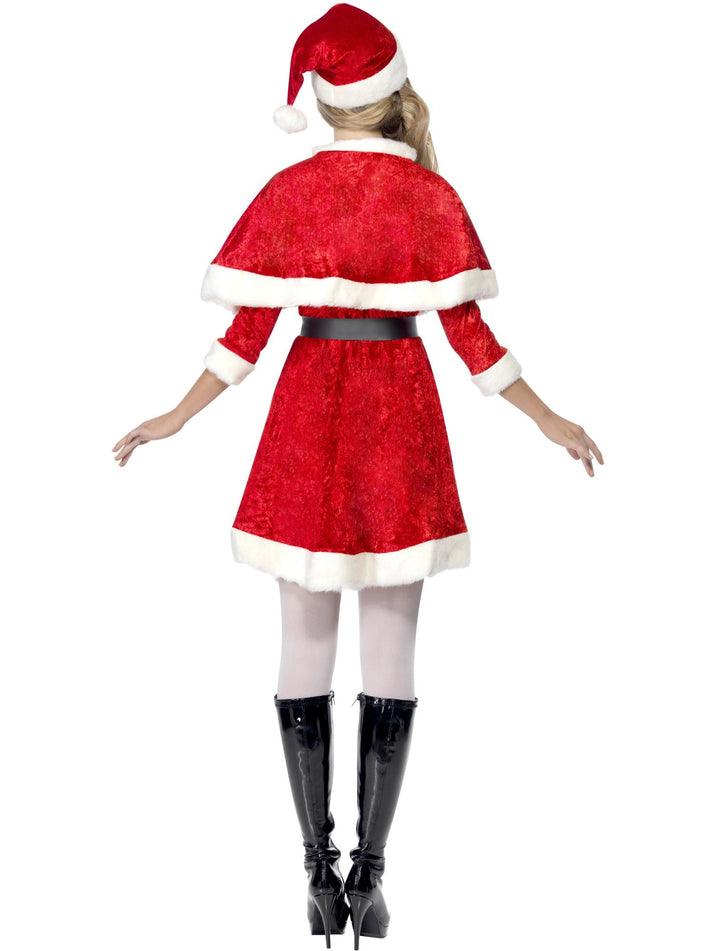 Miss Santa Costume Red Dress Cape Hat Belt