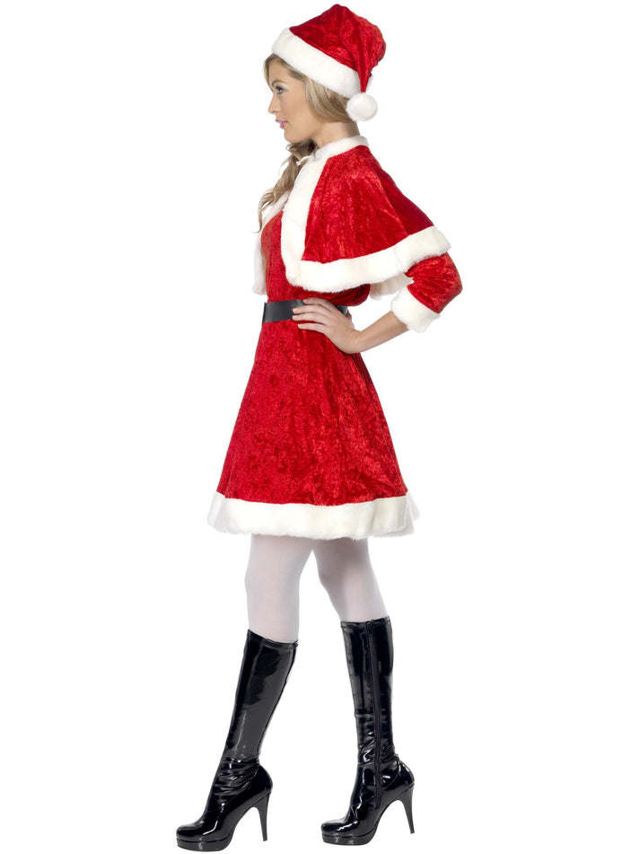 Miss Santa Costume Red Dress Cape Hat Belt