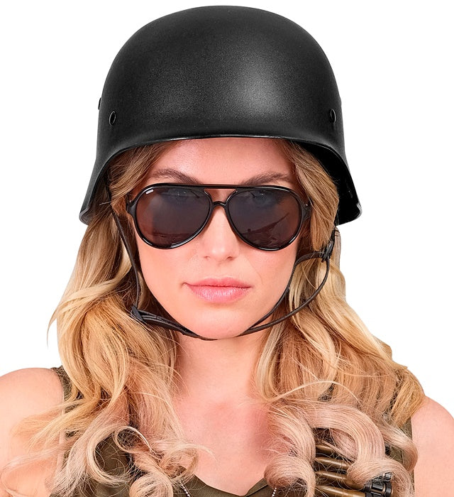 Black Military Helmet Hard Plastic - Adult Size