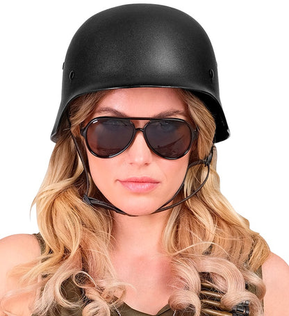 Black Military Helmet Hard Plastic - Adult Size