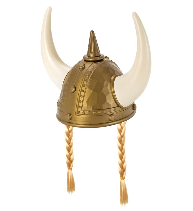 Viking Spiked Helmet With Plaits Hard Plastic - Adult Size