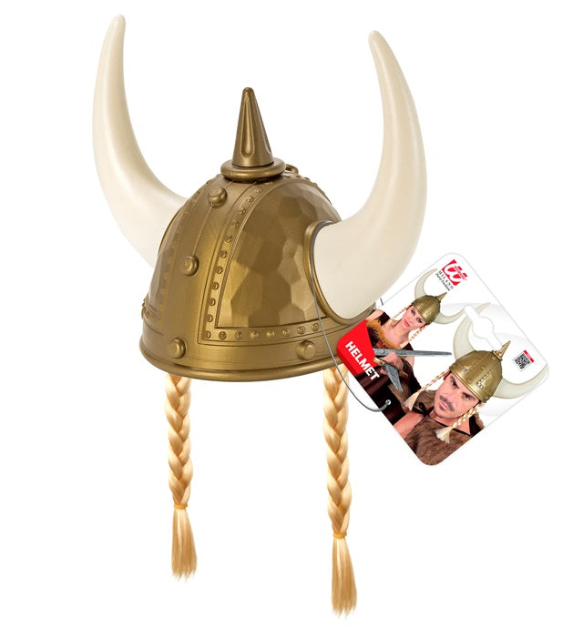 Viking Spiked Helmet With Plaits Hard Plastic - Adult Size