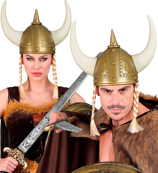Viking Spiked Helmet With Plaits Hard Plastic - Adult Size