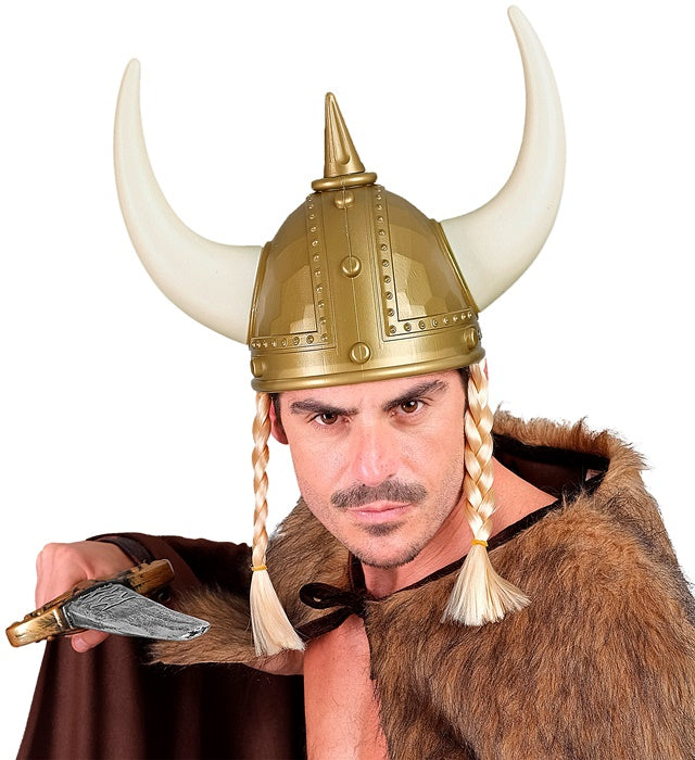 Viking Spiked Helmet With Plaits Hard Plastic - Adult Size