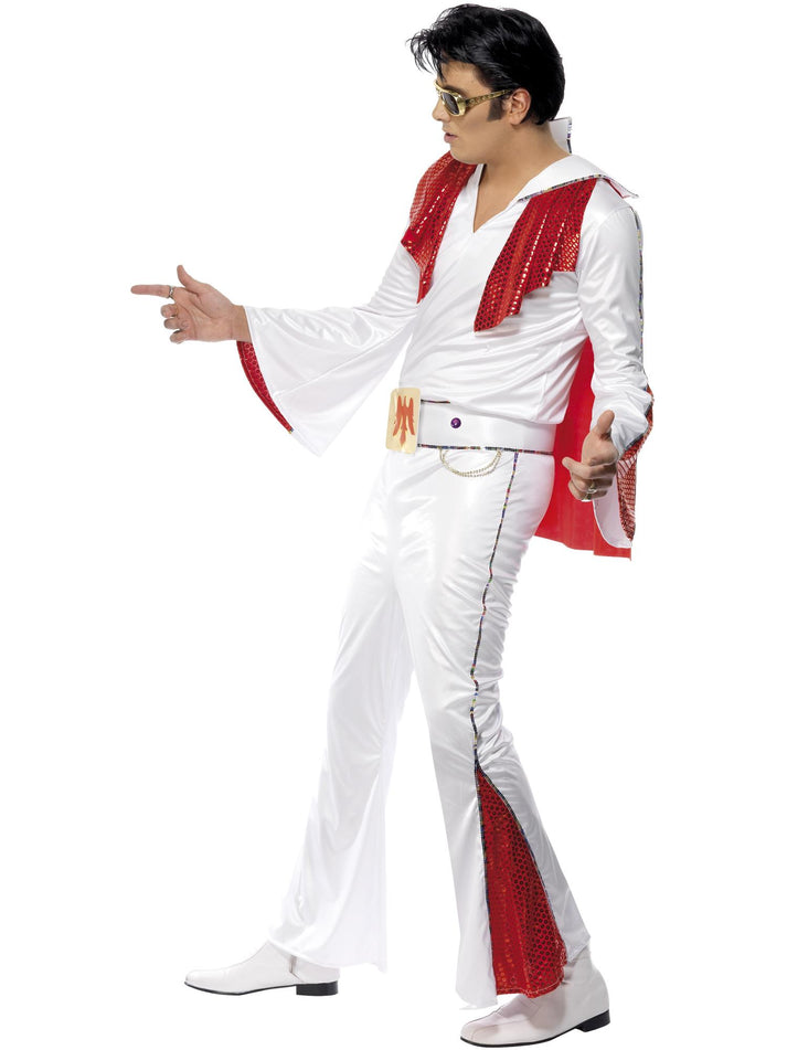 Elvis Costume Adult White and Red Shirt Trousers Cape and Belt