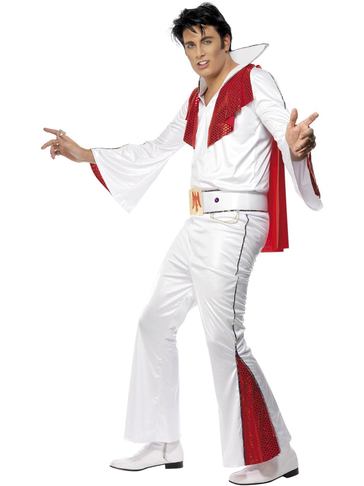 Elvis Costume Adult White and Red Shirt Trousers Cape and Belt