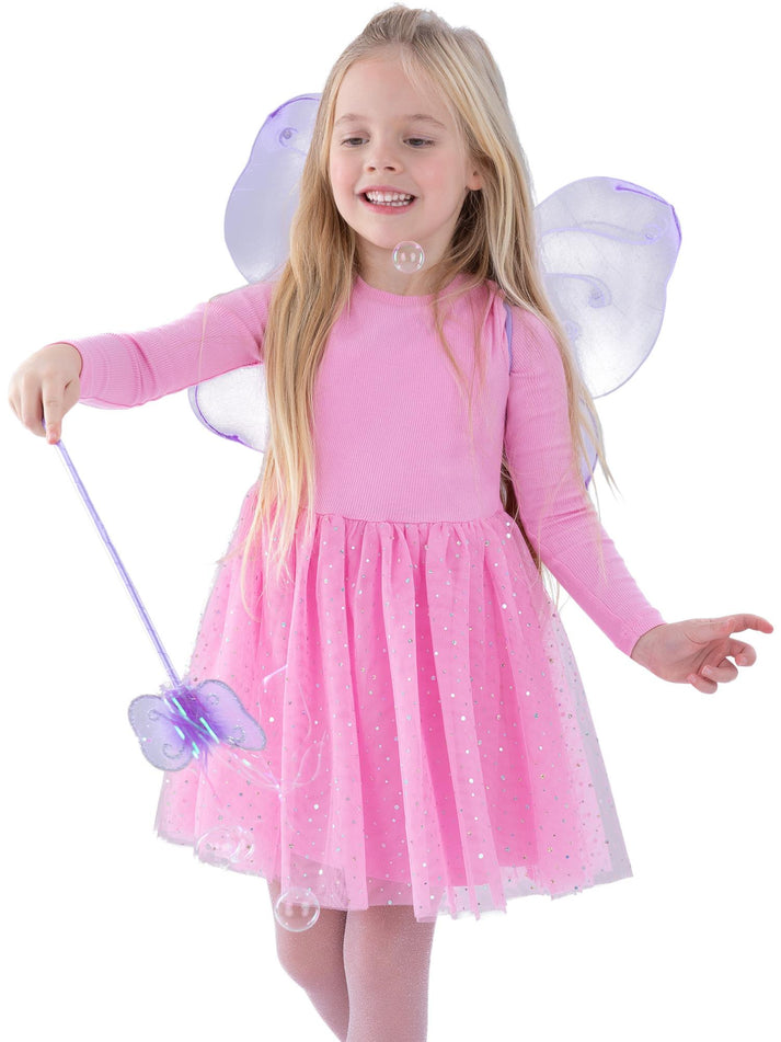 Butterfly Wings and Wand Kids Purple Fantasy Costume Set 1