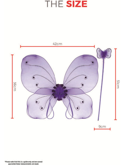 Butterfly Wings and Wand Kids Purple Fantasy Costume Set 3