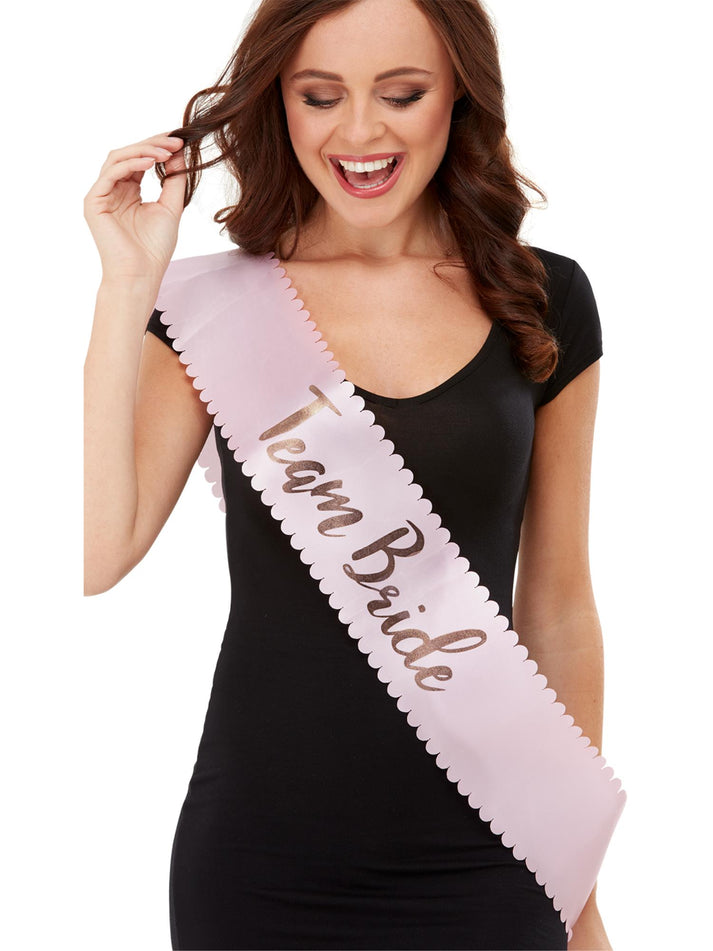 Team Bride Sash Pink and Gold with Scalloped Edge Bachelorette Party Accessory 1