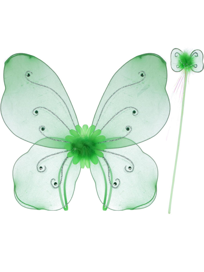Butterfly Wings and Wand Kids Green Fairy Costume Accessory Set