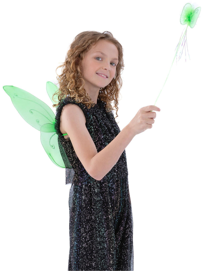 Butterfly Wings and Wand Kids Green Fairy Costume Accessory Set 2