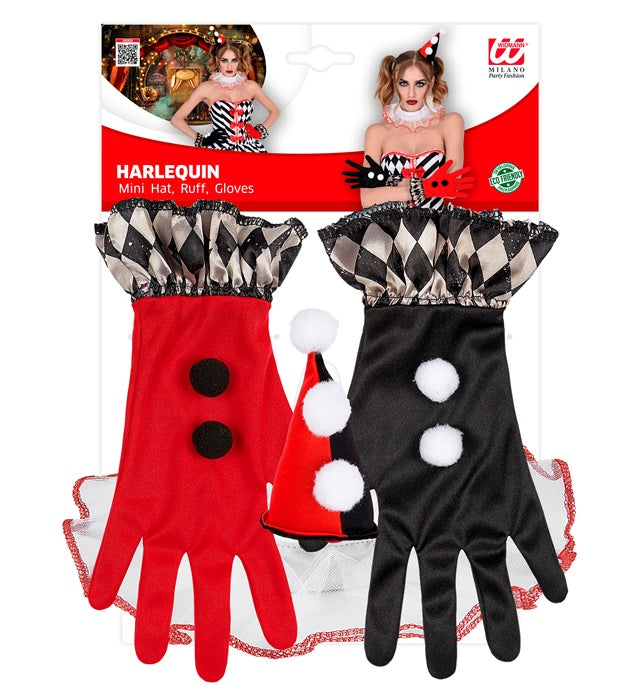 Evil Harlequin  Mini Hat, Ruff, Gloves 
