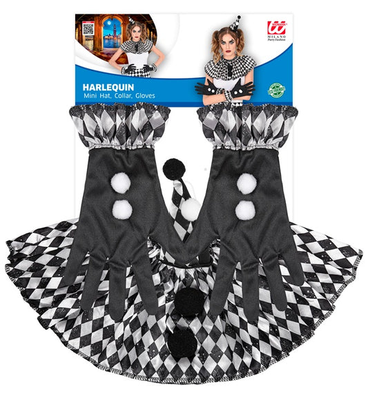 Harlequin  Mini Hat, Collar, Gloves 