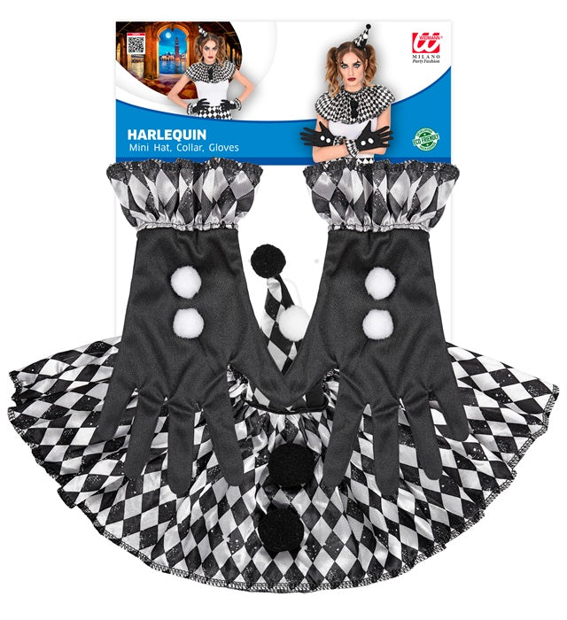 Harlequin  Mini Hat, Collar, Gloves 