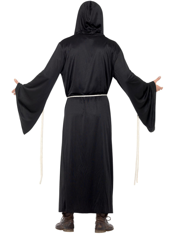 Grim Reaper Costume Adult Black Hooded Robe and Rope Belt 3