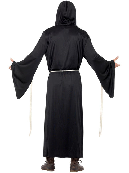 Grim Reaper Costume Adult Black Hooded Robe and Rope Belt 3