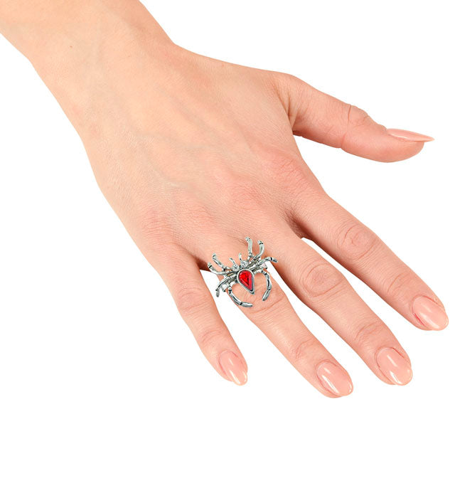 Spider Ring With Red Gem & Strass