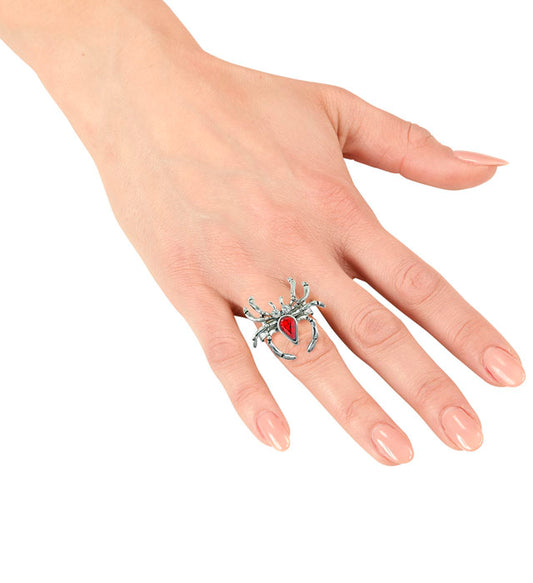 Spider Ring With Red Gem & Strass