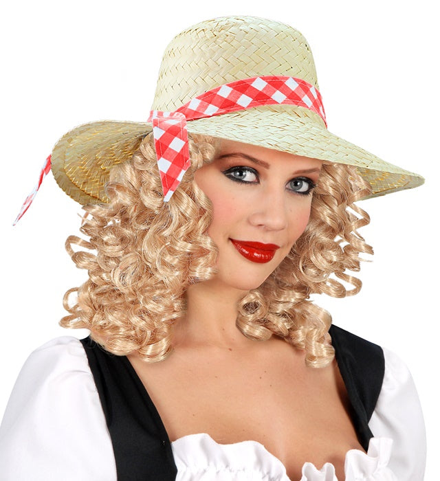 Straw Farmer'S Daughter Hat With Red Ribbon