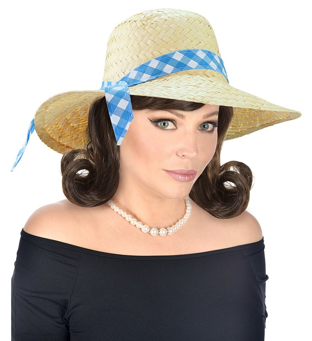 Straw Farmer'S Daughter Hat With Blue Ribbon
