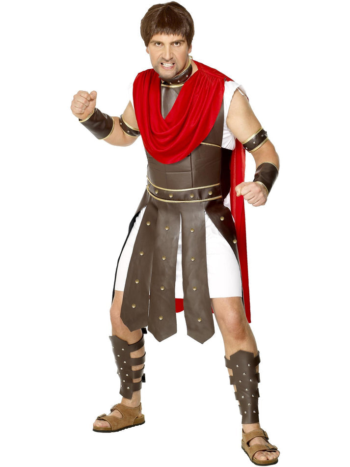 Centurion Costume Adult Brown Red Body Armour Robe Armour Accessories for Legs Arms Wrist and Neck 2