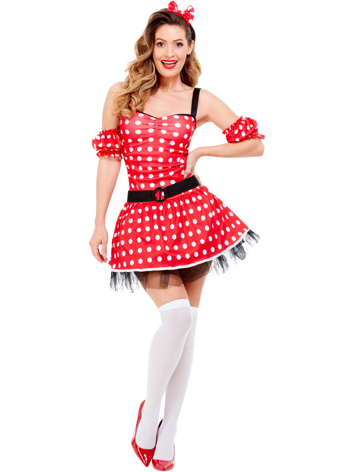 Madame Mouse Costume Adult Red White Dress Arm Cuffs And Headband