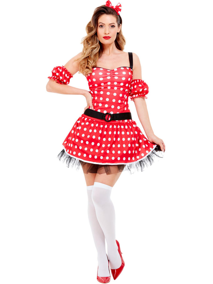 Madame Mouse Costume Adult Red White Dress Arm Cuffs And Headband