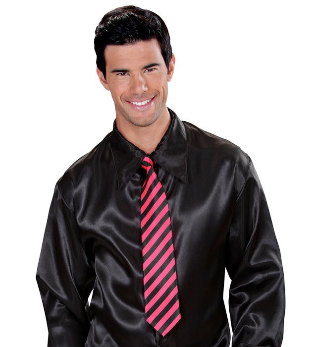Satin Black & Neon Pink Striped Tie