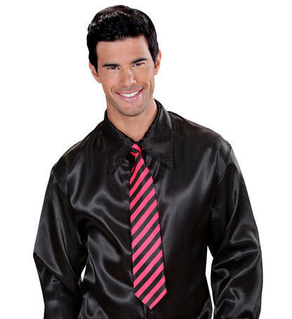 Satin Black & Neon Pink Striped Tie