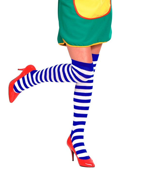 White-Blue Striped Over The Knee Socks  Heavy Quality 