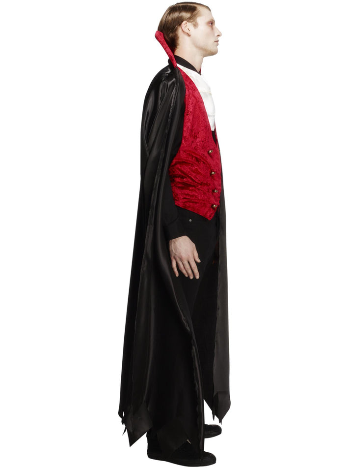 Fever Vampire Costume Adult Red Waistcoat Black Cape White Cravat 2