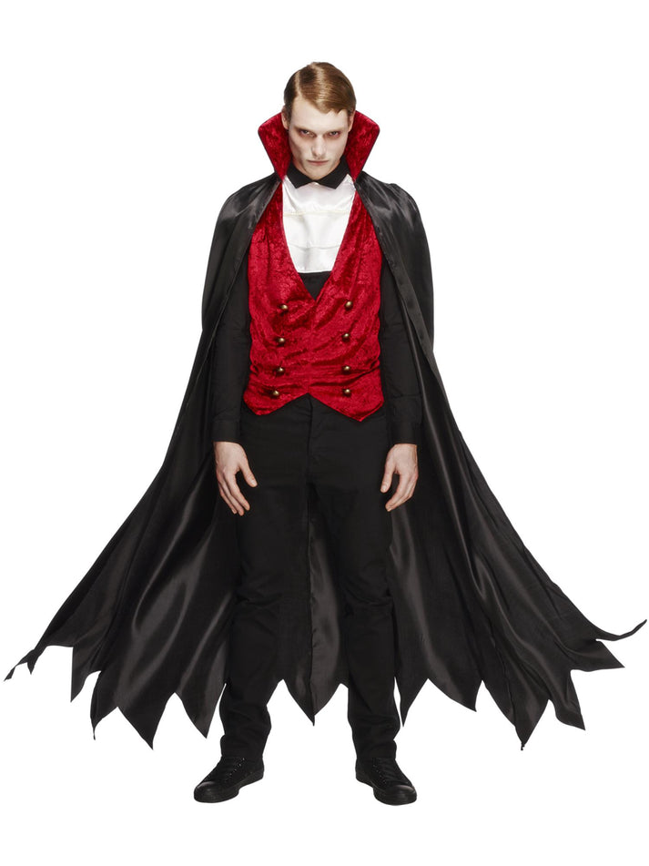 Fever Vampire Costume Adult Red Waistcoat Black Cape White Cravat 1