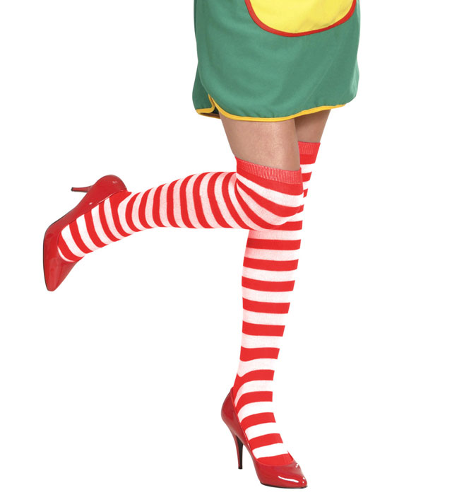 White-Red Striped Over The Knee Socks  Heavy Quality 