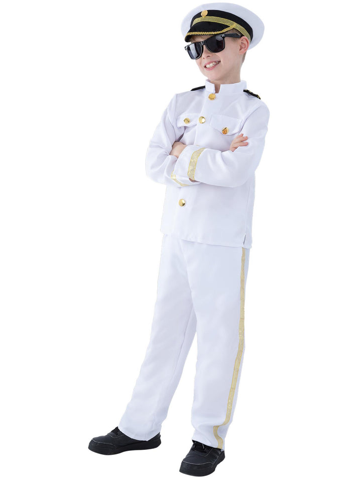 Naval Captain Costume Child Kids White Jacket Trousers and Hat