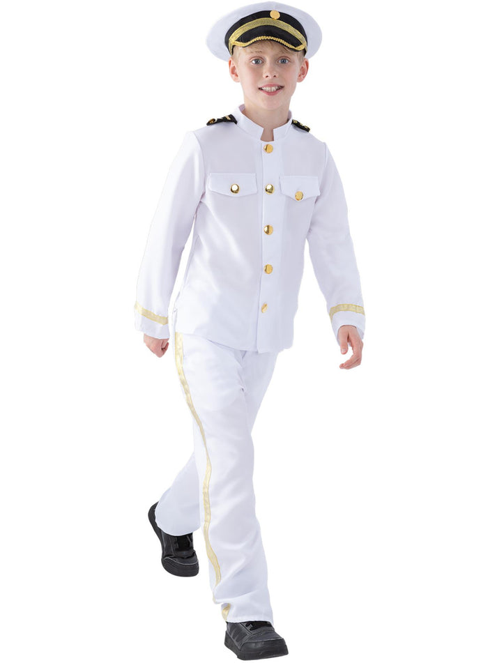 Naval Captain Costume Child Kids White Jacket Trousers and Hat