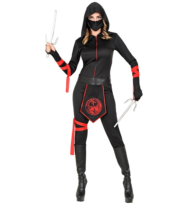 Ninja  Hooded Jumpsuit, Face Mask, Belt, Arm Ties, Leg Tie 